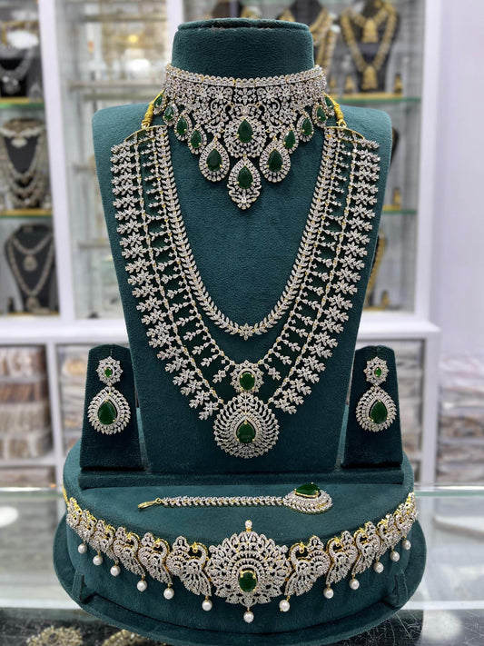 American Diamond Stones Bridal Combo Set - Nakshatra Jewels