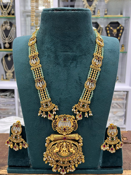 Nagasi work with Kempu Stones Pendent Beads Haram