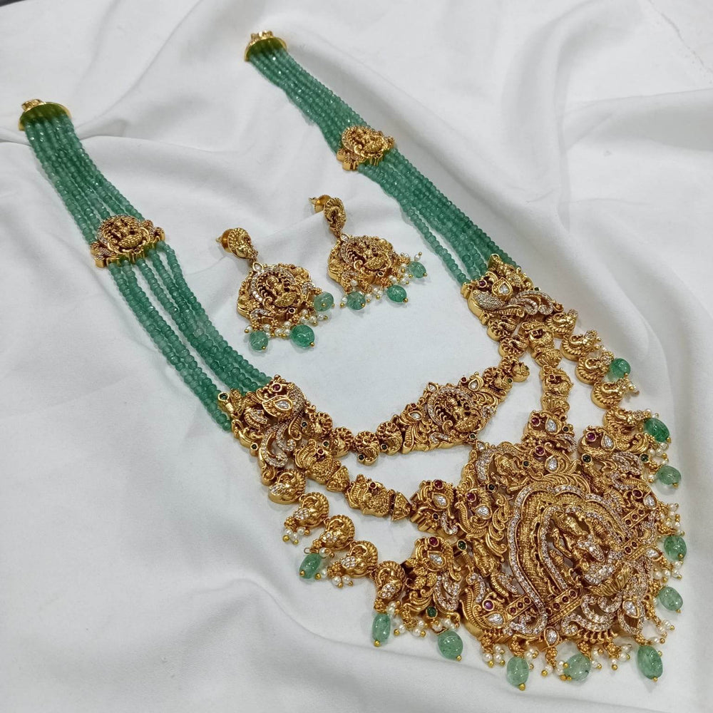 Nakshi Work with AD Stones Bridal Pendent with Beads Haram - Nakshatra Jewels