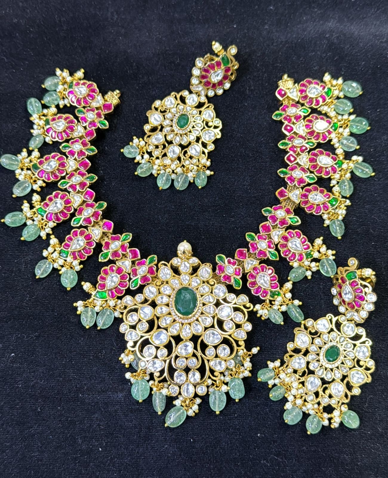 Jadau Kundan Stones Bridal Necklace (Gold Replica)