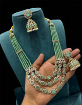 Victorian Polish AD Stones Pendent with Beads Haram - Nakshatra Jewels