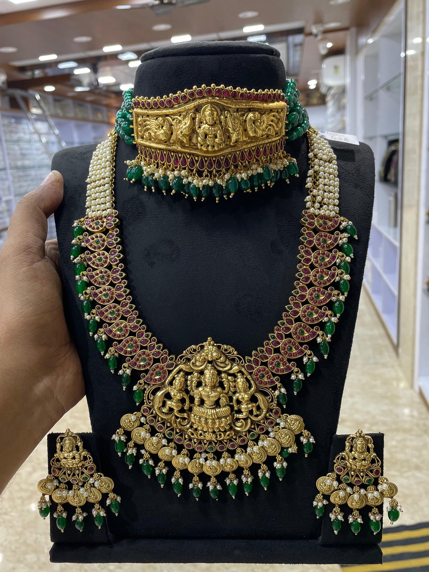 Nakshi work with Kempu Stones Bridal Combo Set