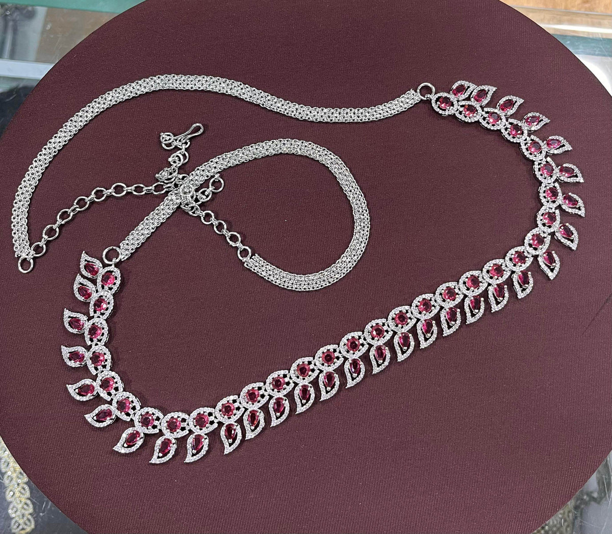 American Diamond Stones Hip Chain (Silver polish)