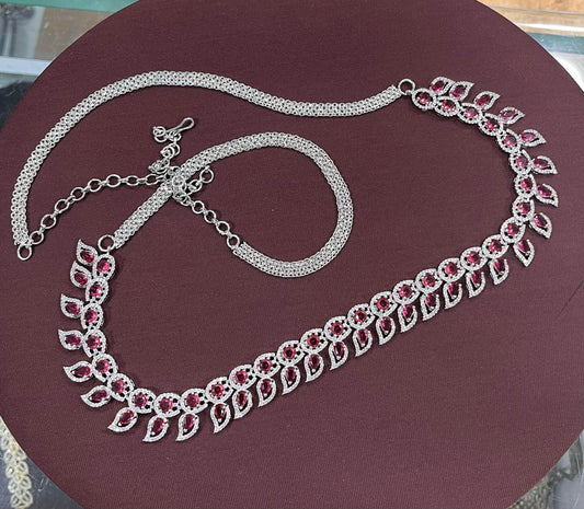 American Diamond Stones Hip Chain (Silver polish) - Nakshatra Jewels