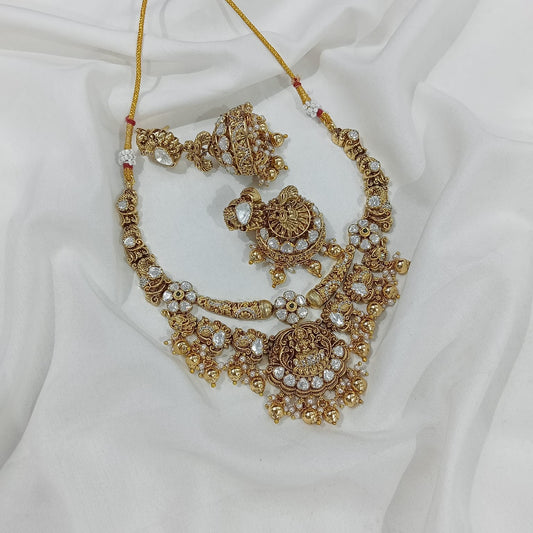 Nakshi Work with Mossanite Stones Bridal Necklace