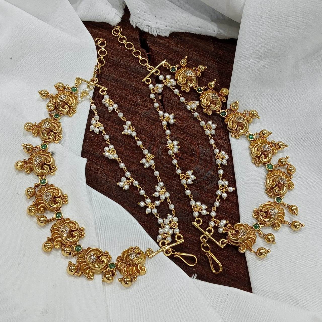 Premium Matt with Kempu Stones Ear Chains - Nakshatra Jewels