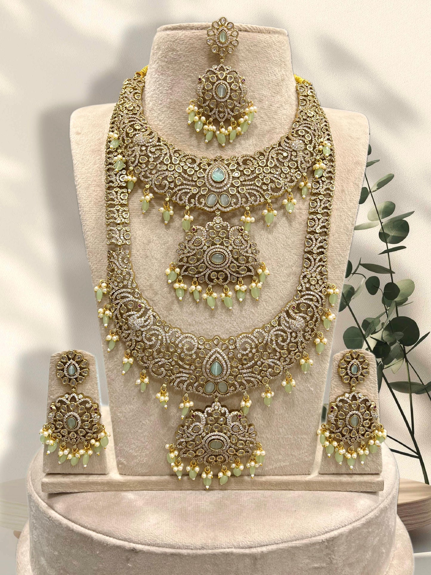 Victorian Polish with AD Stones Bridal Combo Set