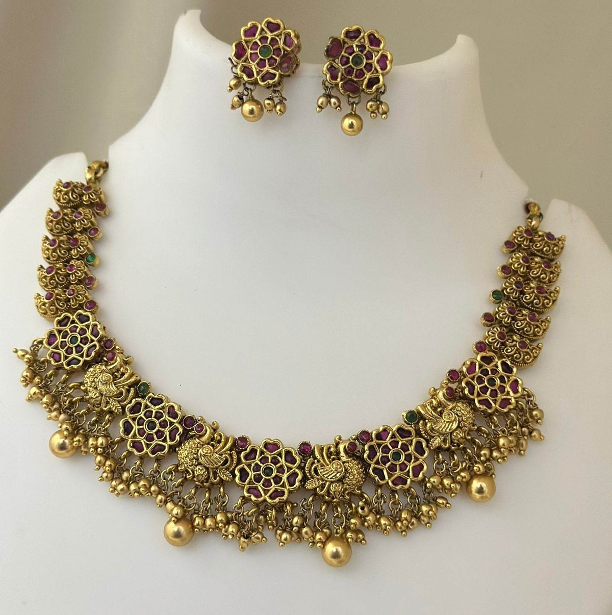 Nagasi Work with Kempu Stones Simple Necklace