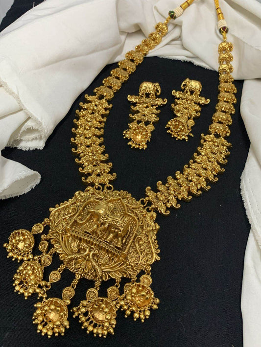 Nakshi Work with AD Stones Bridal Haram - Nakshatra Jewels
