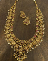 Nakshi Work with Kempu Stones Bridal Haram - Nakshatra Jewels