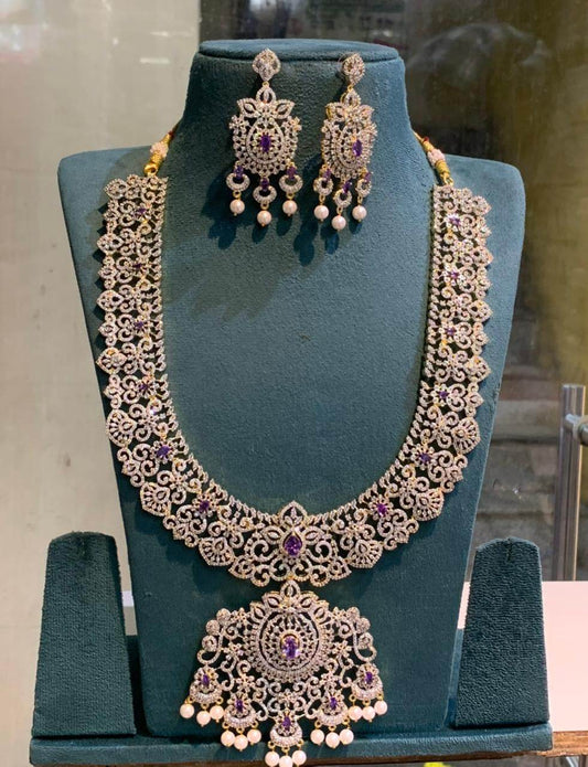 American Diamond Stones Bridal Haram - Nakshatra Jewels