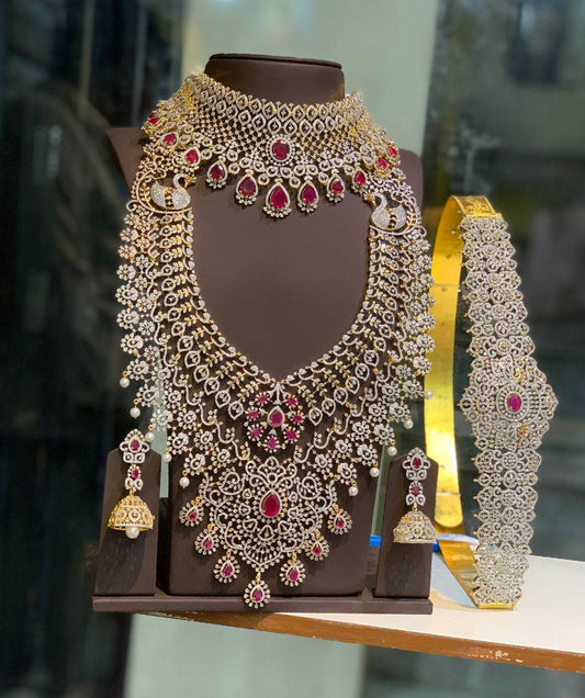American Diamond Stones Bridal Combo Set - Nakshatra Jewels
