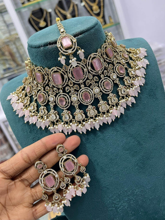 Victorian Polish with AD Stones Bridal Choker - Nakshatra Jewels