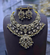 Victorian Polish Moissanite and AD Stones Bridal Necklace - Nakshatra Jewels