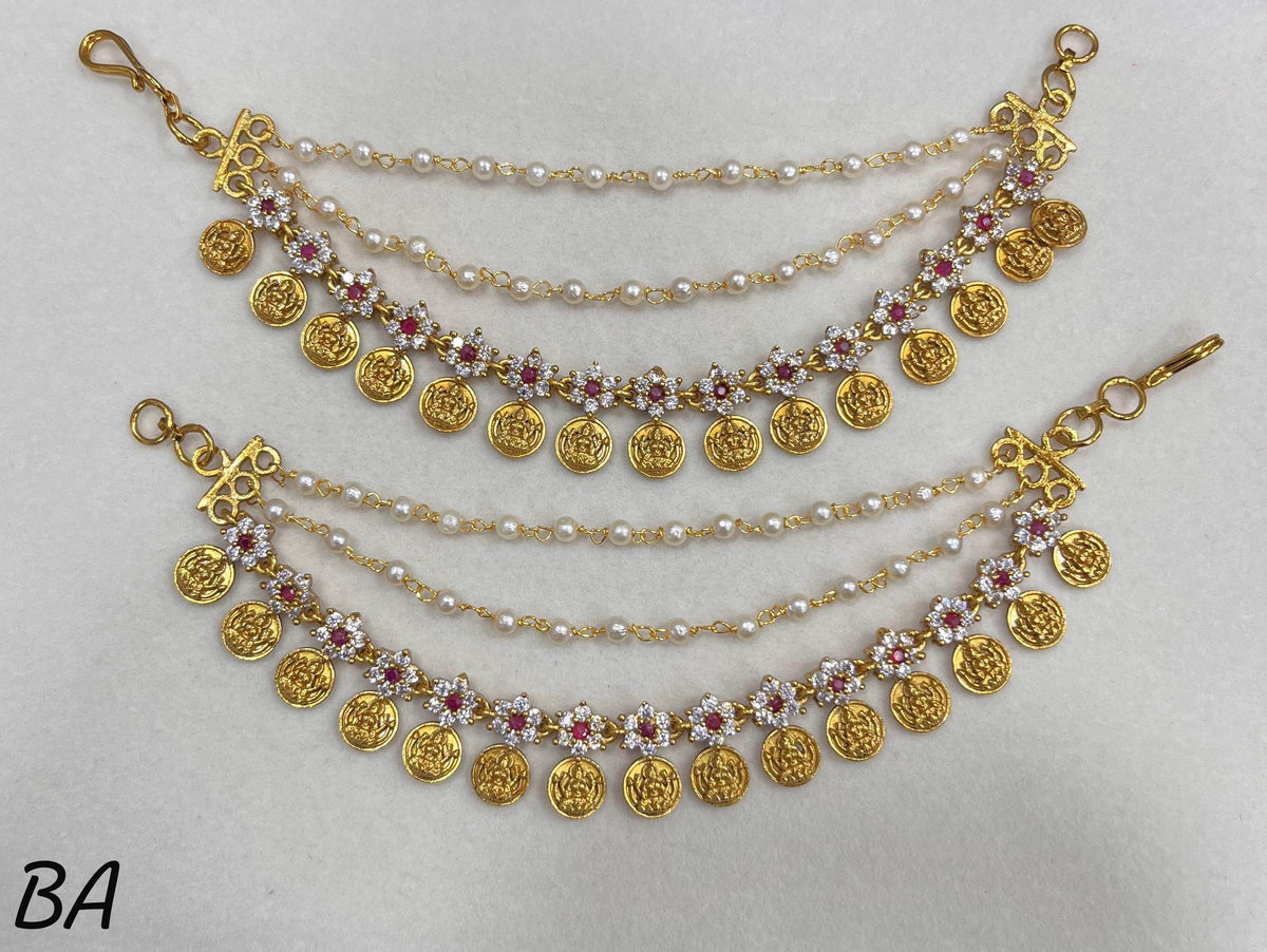 Premium Matt with Kempu Stones Ear Chains
