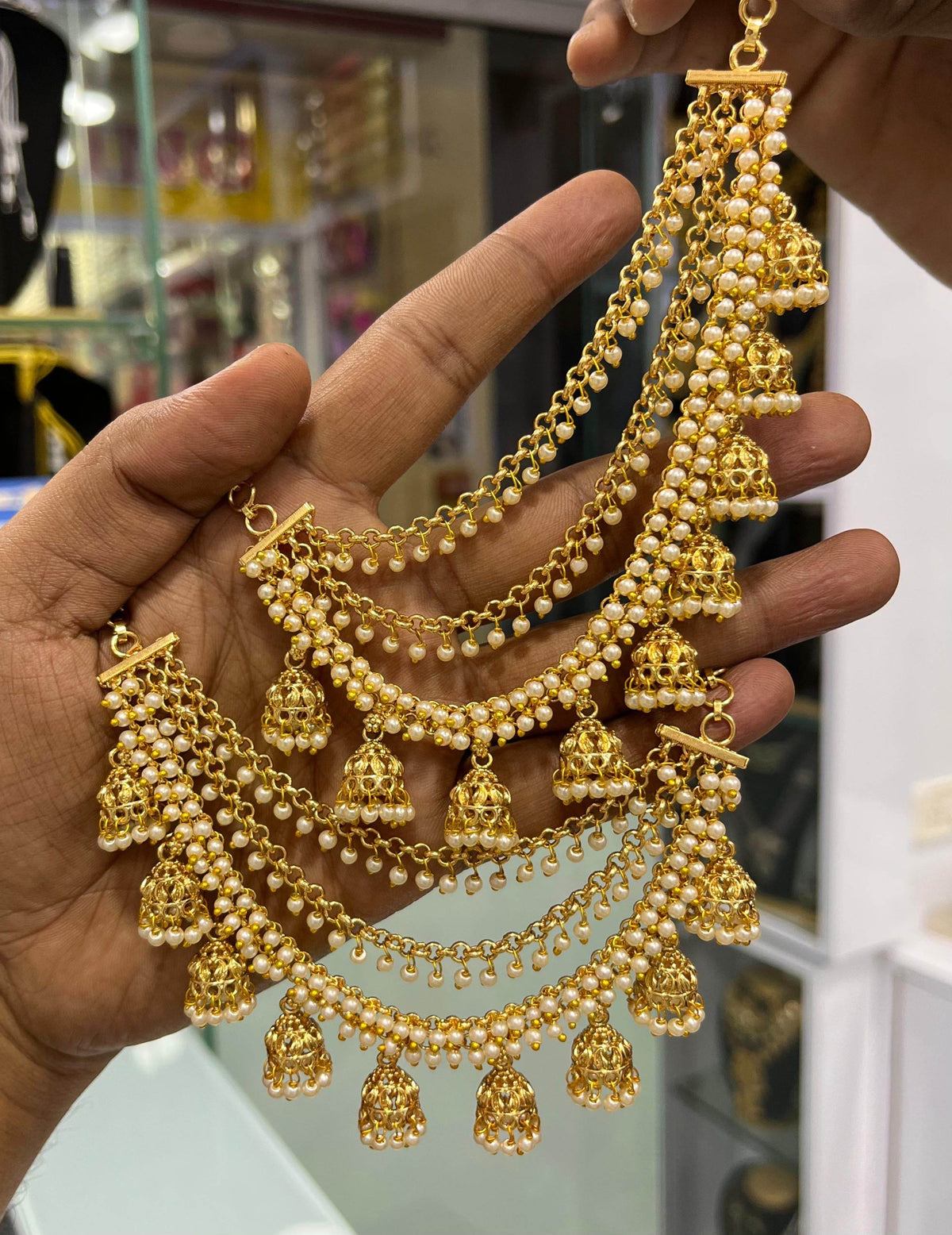 Premium Matt with Kempu Stones Ear Chains