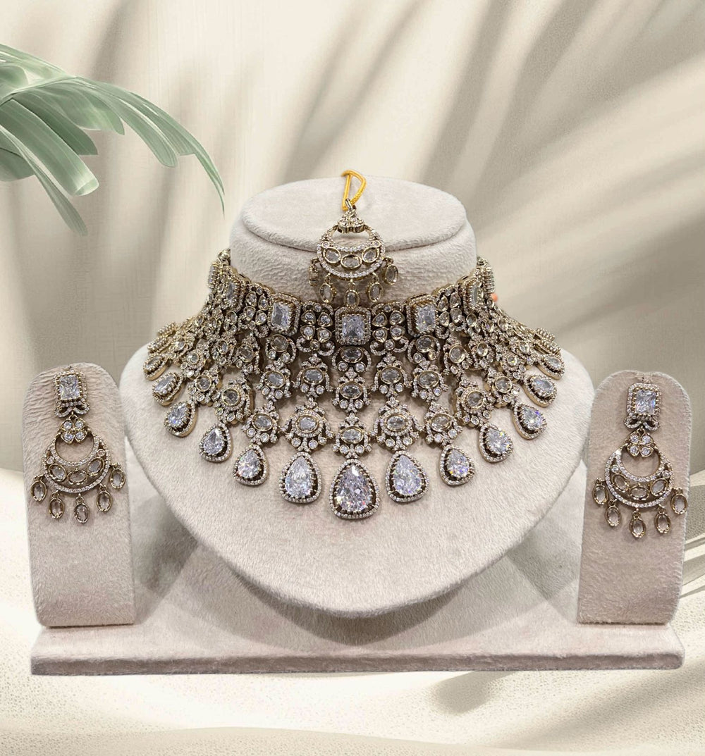 Victorian Polish with AD & Mossianite Stones Bridal Choker
