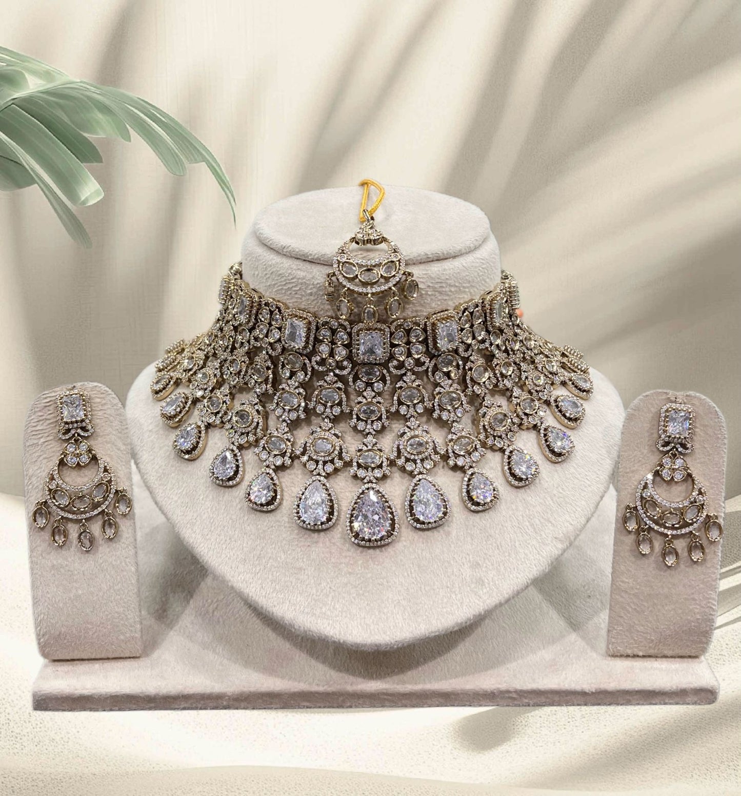 Victorian Polish with AD & Mossianite Stones Bridal Choker