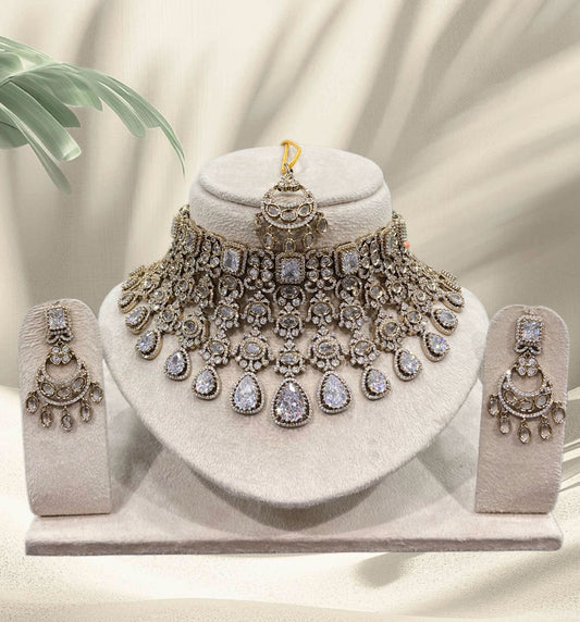 Victorian Polish with AD & Mossianite Stones Bridal Choker