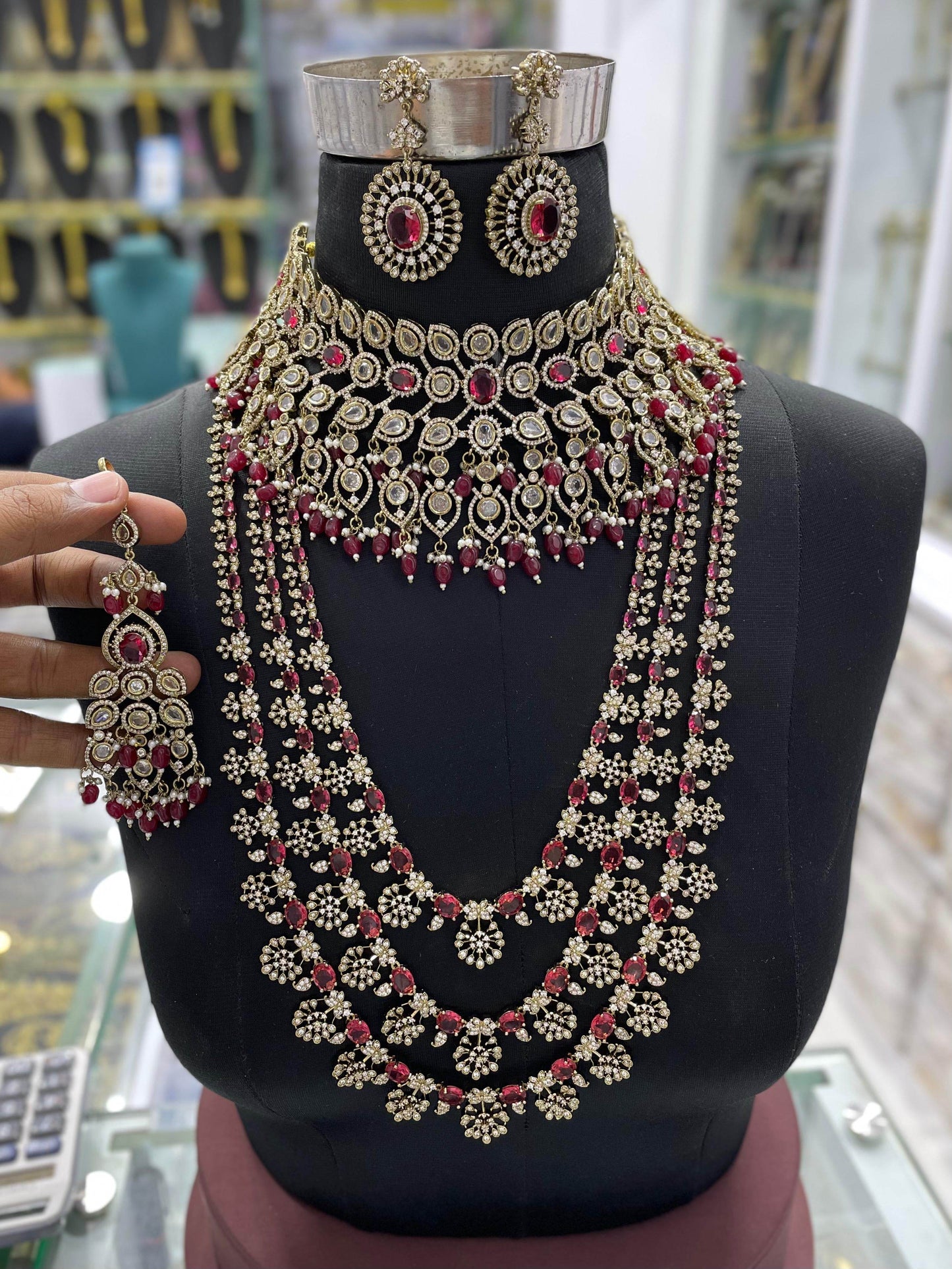 Victorian Polish with Moissanite Stones Bridal Combo set - Nakshatra Jewels