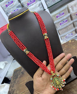 Victorian Polish AD Stones Pendent with Beads Haram - Nakshatra Jewels