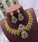 Nakshi Work with Kempu & AD Stones Bridal Necklace - Nakshatra Jewels