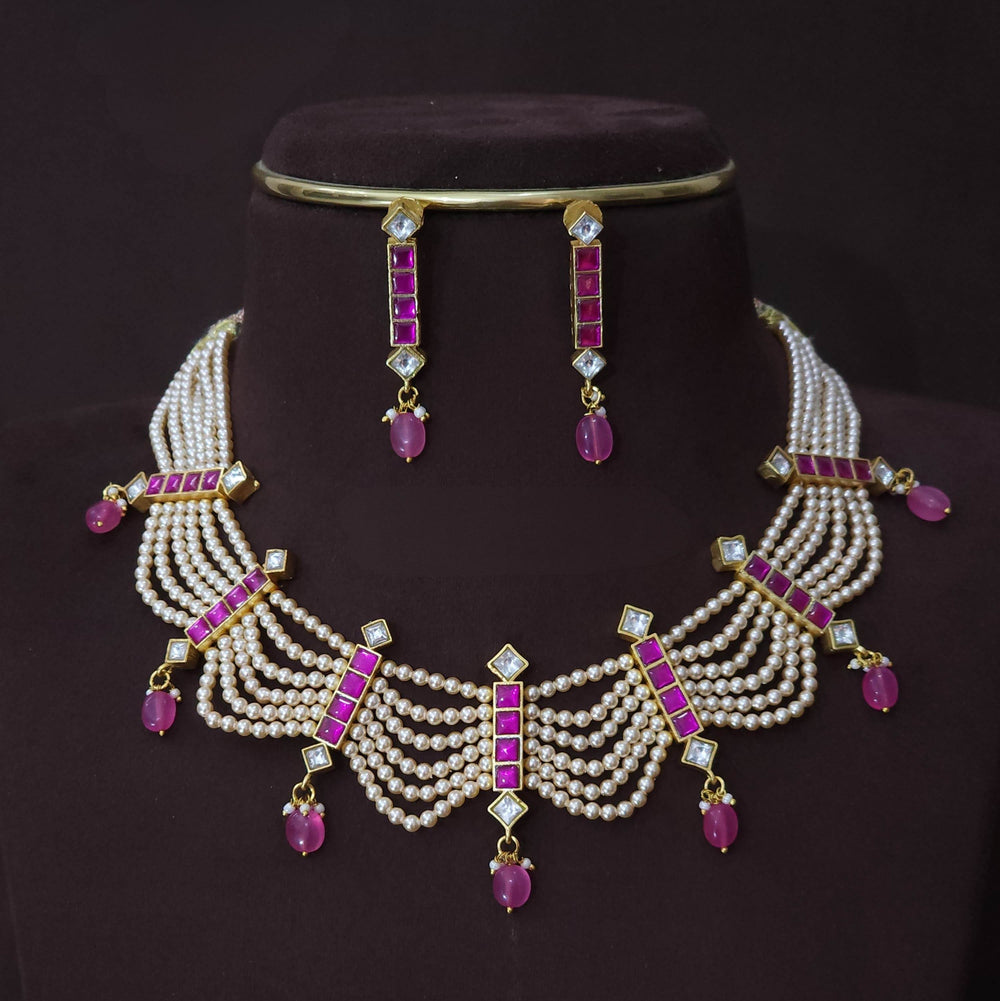 Jaadu Kundan Stones Pendent With Pearls Neckset - Nakshatra Jewels