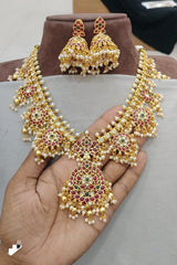 Nakshi Work with Kempu Stones Guttapusal Necklace