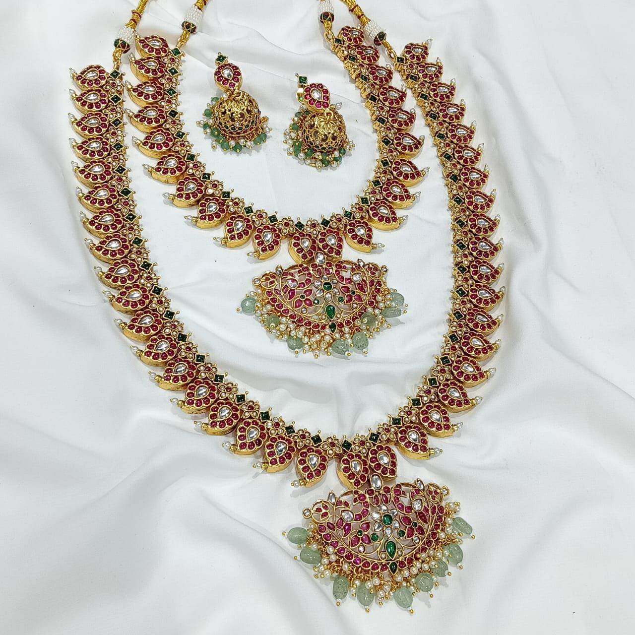 Nakshi Work with Kempu Stones Bridal Combo Set - Nakshatra Jewels