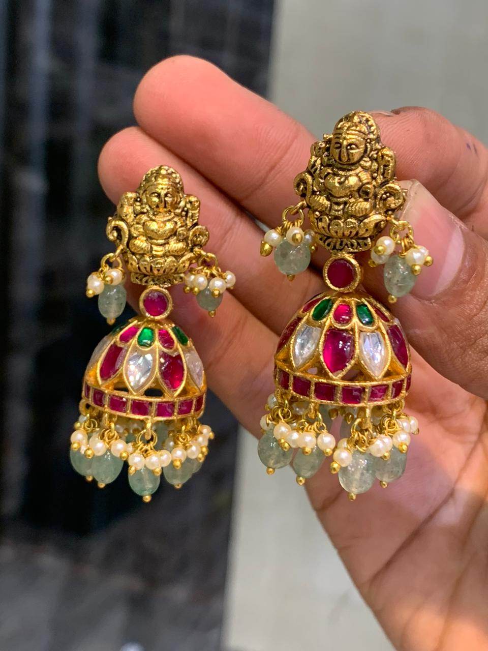 Jaadu Kundan Stones & Nakshi work Bridal Earrings - Nakshatra Jewels