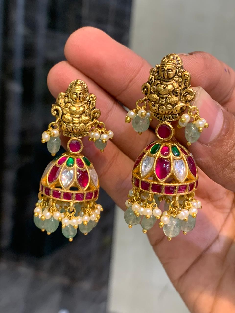 Jaadu Kundan Stones & Nakshi work Bridal Earrings