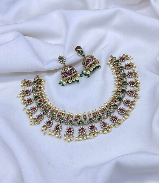 Premium Kempu & AD Stones Necklace - Nakshatra Jewels
