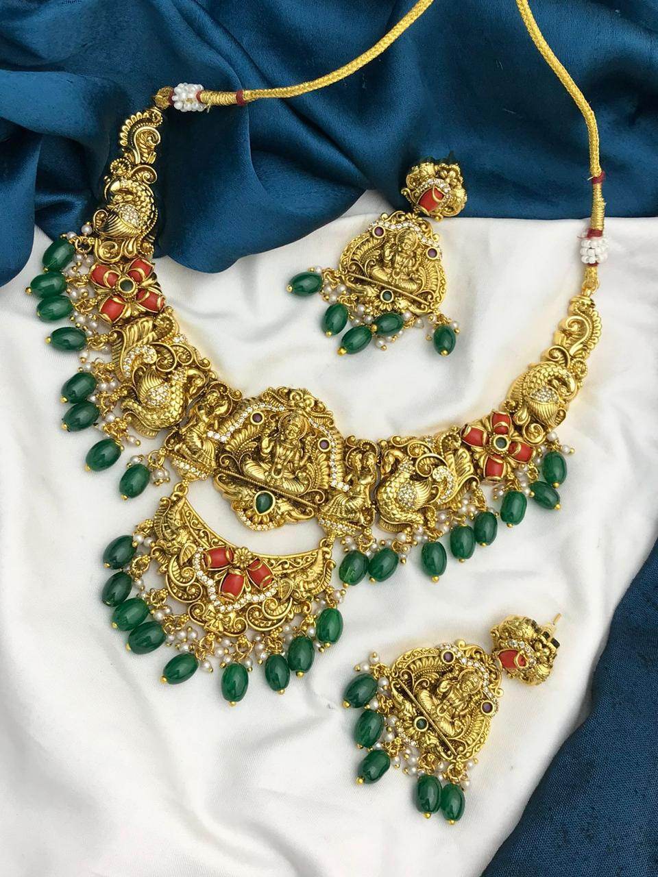 Nakshi Work with AD & Coral Beads Necklace