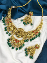 Nakshi Work with AD & Coral Beads Necklace - Nakshatra Jewels