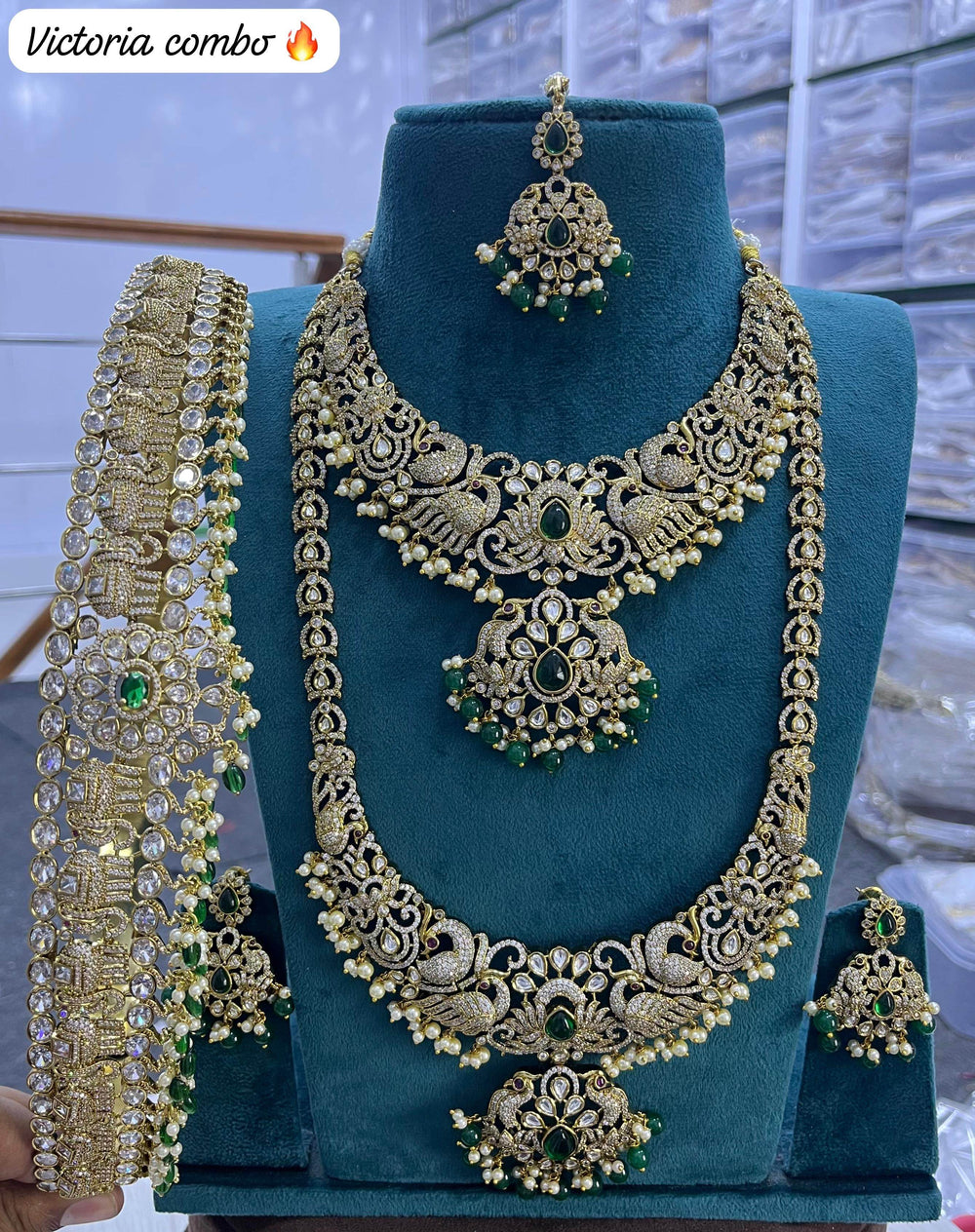 Victorian Polish AD Stones Bridal Set - Nakshatra Jewels