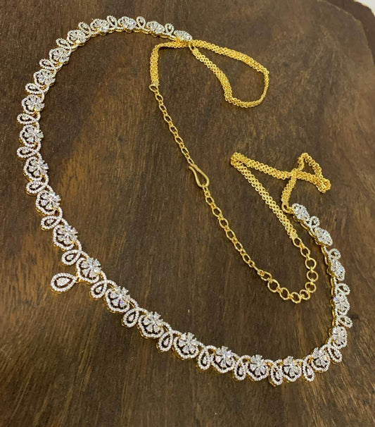 American Diamond Stones Hip Chain (Silver polish) - Nakshatra Jewels