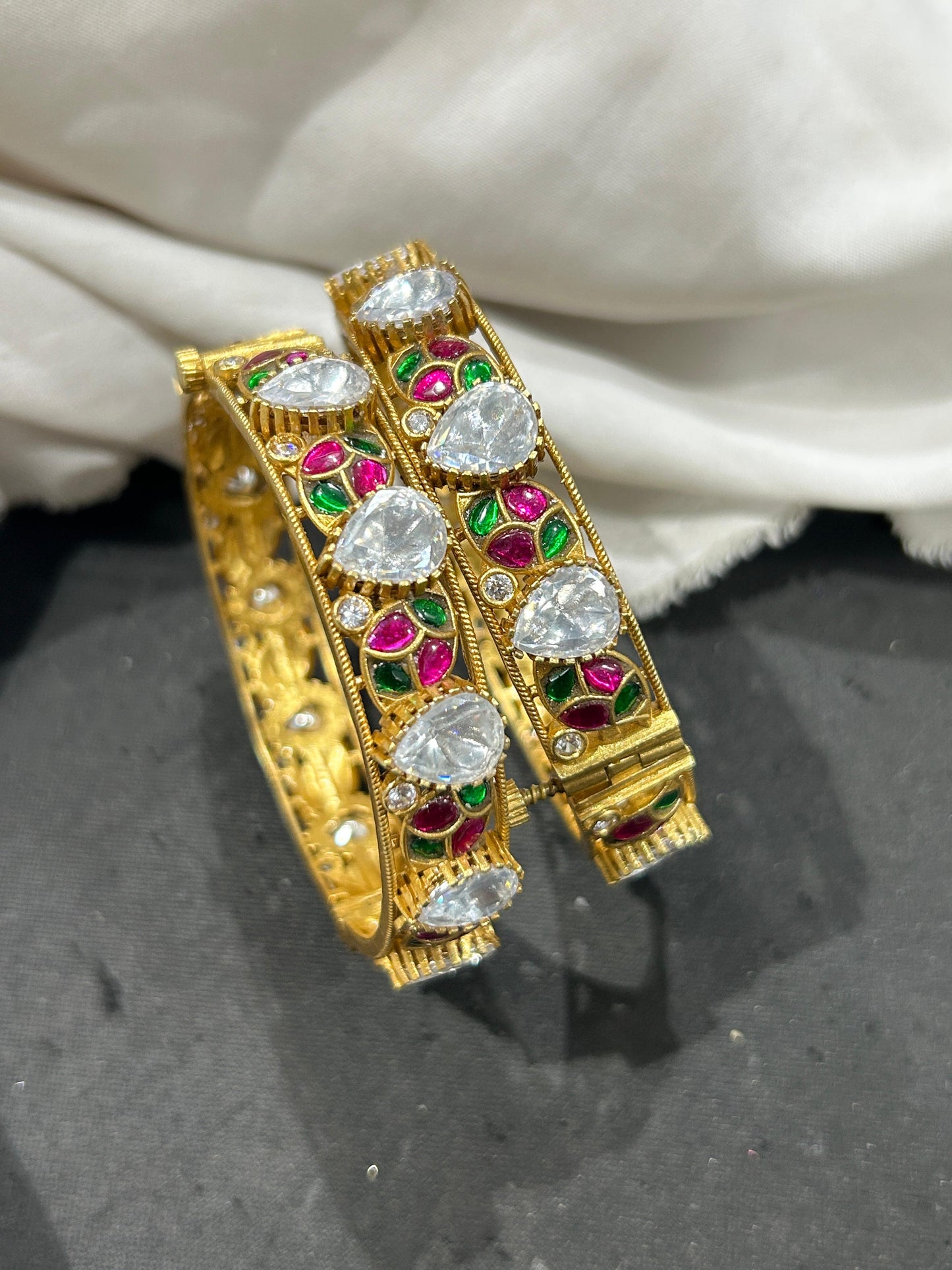 Kundan with Mossianite Stone Bangles (Openable)