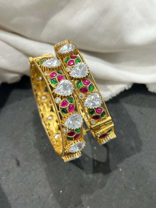 Kundan with Mossianite Stone Bangles (Openable)