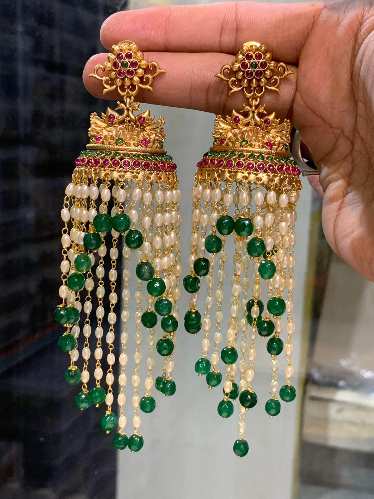 Premium Matt with Kempu Stones Earrings