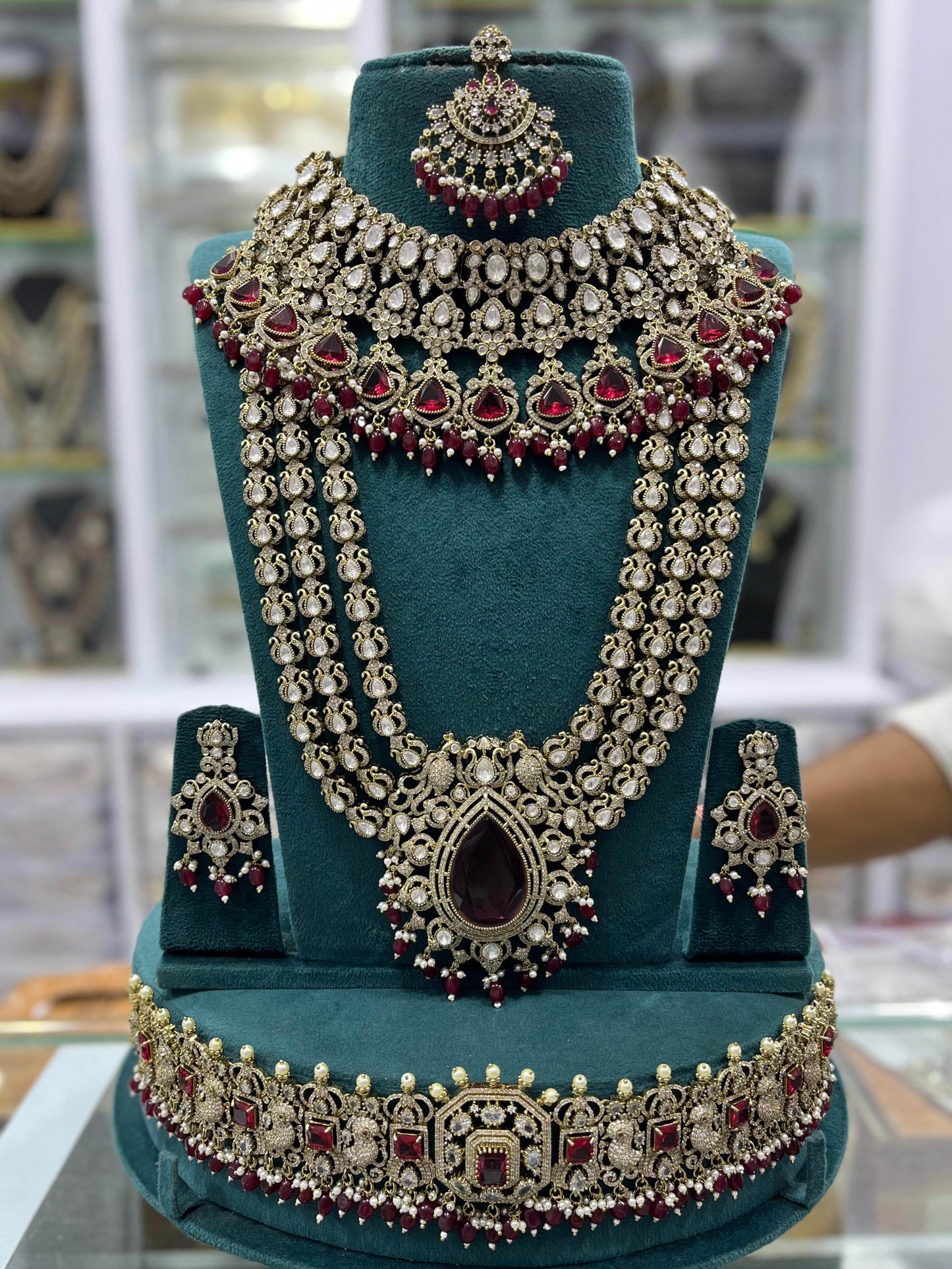 Victorian Polish With Mossianite & AD Stones Bridal Set - Nakshatra Jewels