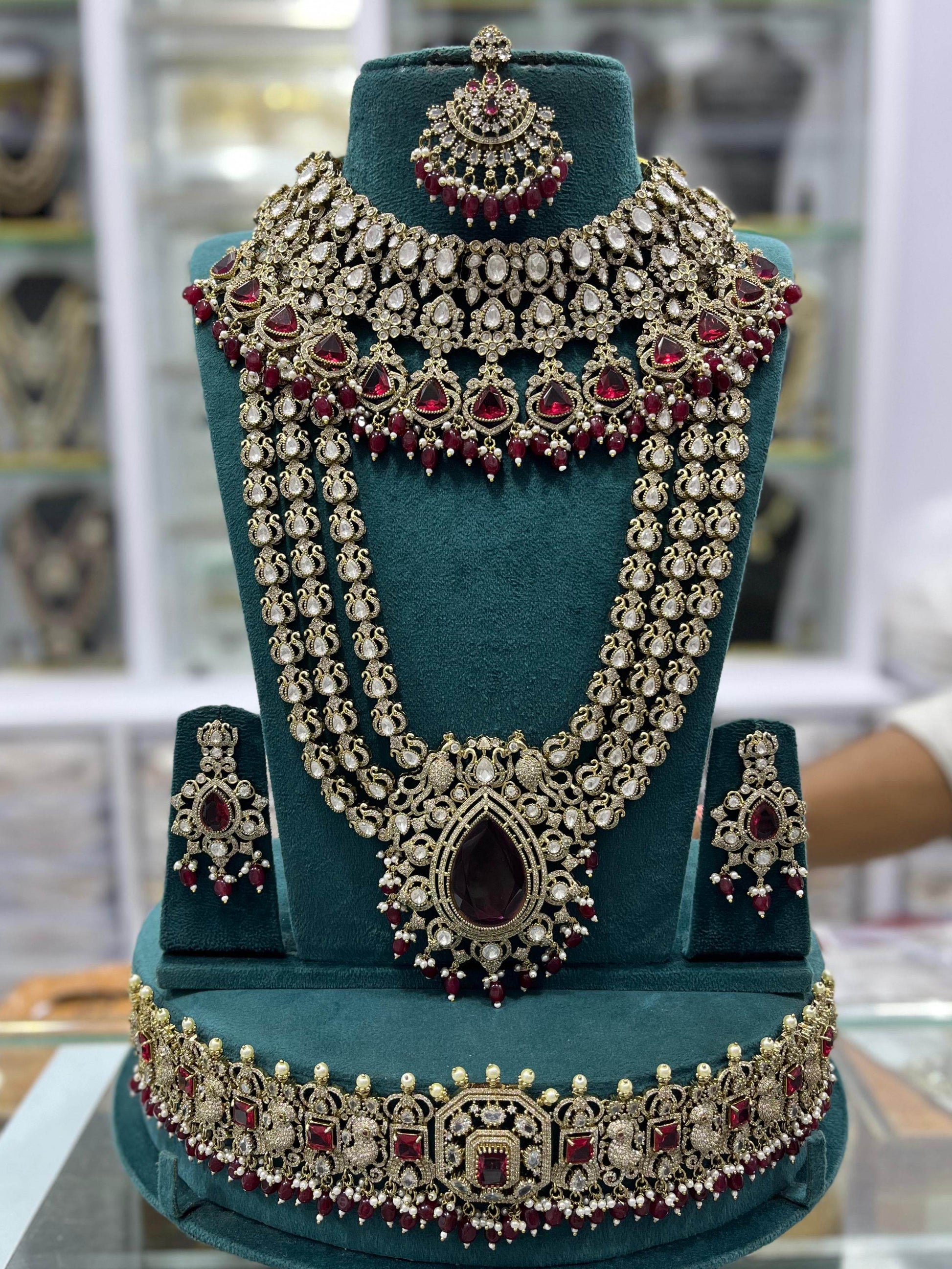 Victorian Polish With Mossianite & AD Stones Bridal Set - Nakshatra Jewels