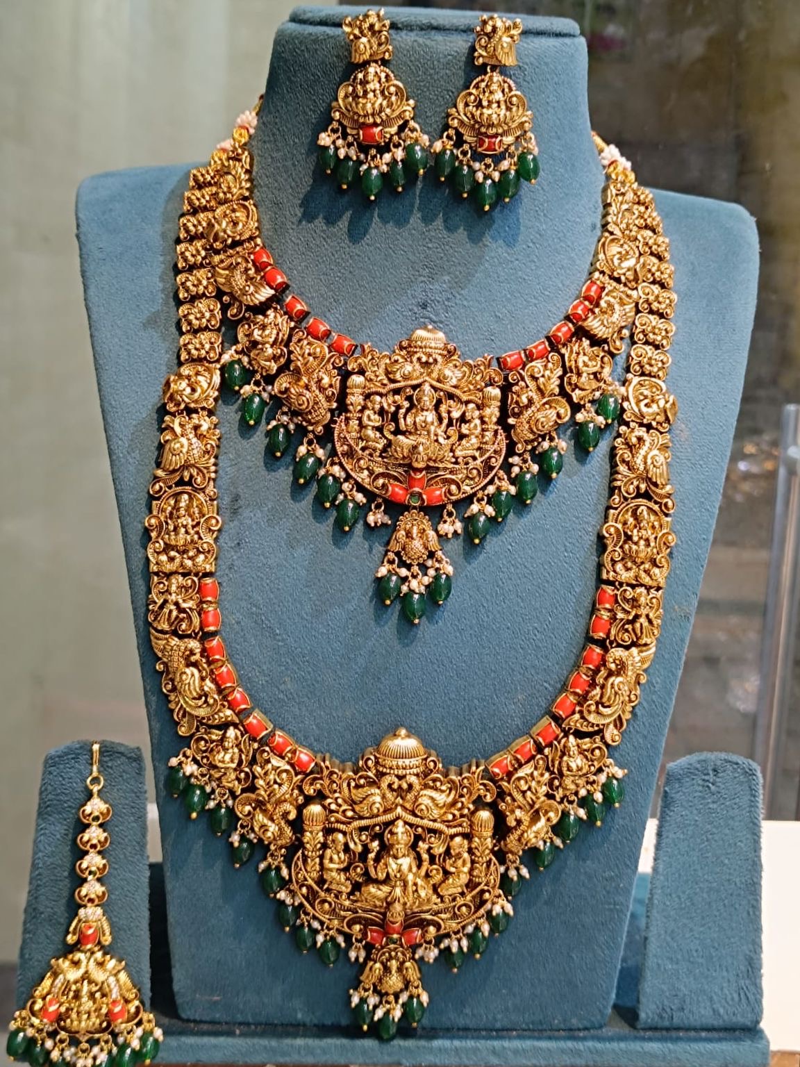 Nakshi Work with AD Stones & Coral Beads Bridal Combo Set