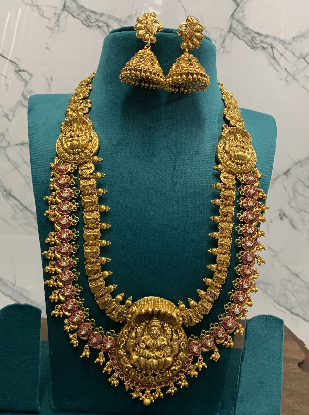 Nakshi Work with Kempu stones Bridal Necklace