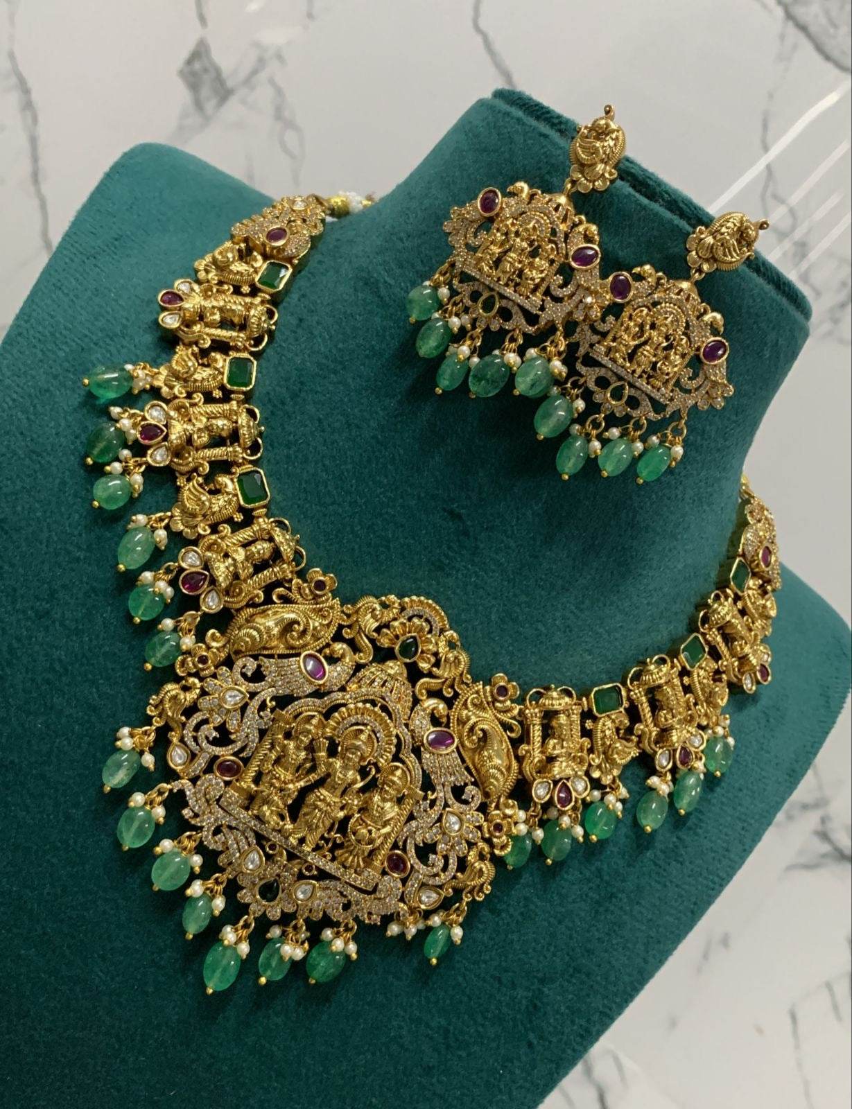 Nakshi Work with AD Stones Bridal Necklace - Nakshatra Jewels