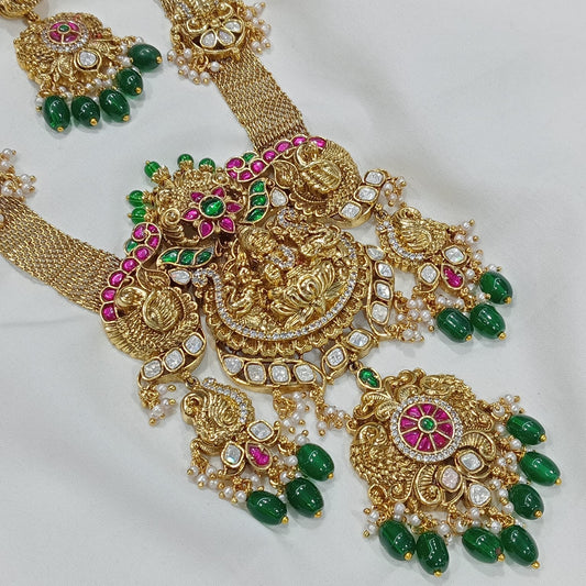 Nakshi Work with AD & Jaadu Kundan Stones Bridal Haram (Gold Replica)