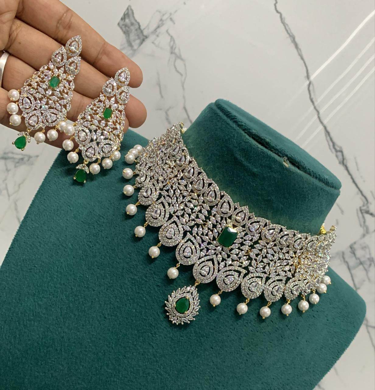 American Diamond Stones Bridal Neck set - Nakshatra Jewels