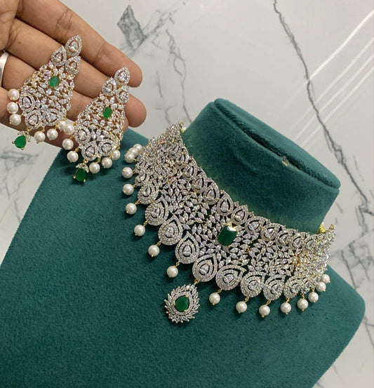 American Diamond Stones Bridal Neck set - Nakshatra Jewels