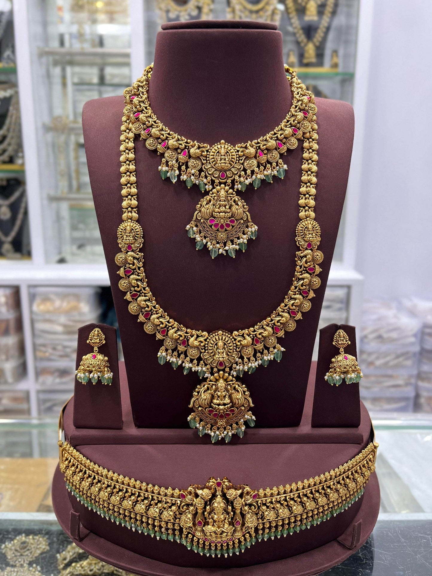 Nakshi Work with Jaadu Kundan Stones Bridal Combo Set - Nakshatra Jewels