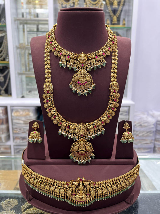 Nakshi Work with Jaadu Kundan Stones Bridal Combo Set - Nakshatra Jewels