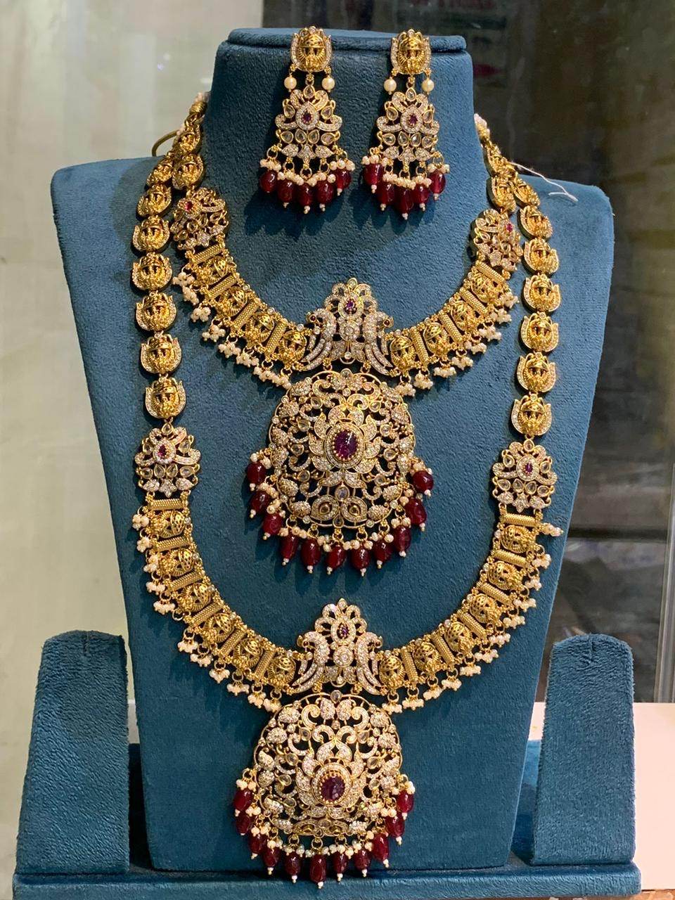 Victorian Polish with AD Stones & Nakshi Work Bridal Combo - Nakshatra Jewels